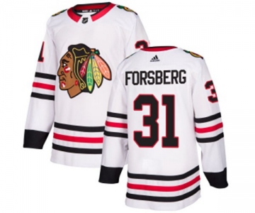 Adidas Chicago Blackhawks #31 Anton Forsberg Authentic White Away NHL Jersey