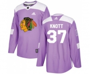 Adidas Chicago Blackhawks #37 Graham Knott Authentic Purple Fights Cancer Practice NHL Jersey