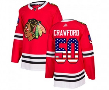 Adidas Chicago Blackhawks #50 Corey Crawford Authentic Red USA Flag Fashion NHL Jersey