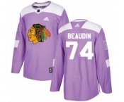 Adidas Chicago Blackhawks #74 Nicolas Beaudin Authentic Purple Fights Cancer Practice NHL Jersey