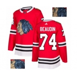 Adidas Chicago Blackhawks #74 Nicolas Beaudin Authentic Red Fashion Gold NHL Jersey