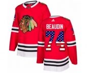 Adidas Chicago Blackhawks #74 Nicolas Beaudin Authentic Red USA Flag Fashion NHL Jersey