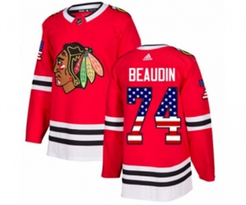 Adidas Chicago Blackhawks #74 Nicolas Beaudin Authentic Red USA Flag Fashion NHL Jersey