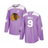 Adidas Chicago Blackhawks #9 Bobby Hull Authentic Purple Fights Cancer Practice NHL Jersey