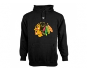 Chicago Blackhawks Black Old Time Hockey Big Logo with Crest Pullover Hoodie