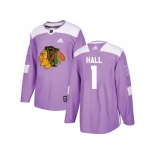 Men Adidas Chicago Blackhawks #1 Glenn Hall Purple Authentic Fights Cancer Stitched NHL Jerse