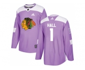 Men Adidas Chicago Blackhawks #1 Glenn Hall Purple Authentic Fights Cancer Stitched NHL Jerse