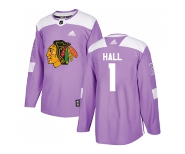 Men Adidas Chicago Blackhawks #1 Glenn Hall Purple Authentic Fights Cancer Stitched NHL Jerse