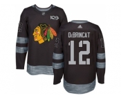 Men Adidas Chicago Blackhawks #12 Alex DeBrincat Black 1917-2017 100th Anniversary Stitched NHL Jersey