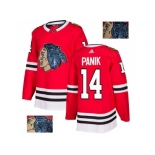 Men Adidas Chicago Blackhawks #14 Richard Panik Red Home Authentic Fashion Gold Stitched NHL Jersey