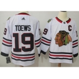 Men Adidas Chicago Blackhawks #19 Jonathan Toews White Road Authentic Stitched NHL Jersey