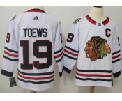 Men Adidas Chicago Blackhawks #19 Jonathan Toews White Road Authentic Stitched NHL Jersey