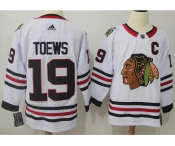 Men Adidas Chicago Blackhawks #19 Jonathan Toews White Road Authentic Stitched NHL Jersey