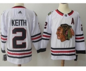 Men Adidas Chicago Blackhawks #2 Duncan Keith White Road Authentic Stitched NHL Jersey