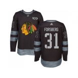 Men Adidas Chicago Blackhawks #31 Anton Forsberg Black 1917-2017 100th Anniversary Stitched NHL Jersey