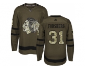 Men Adidas Chicago Blackhawks #31 Anton Forsberg Green Salute to Service Stitched NHL Jersey