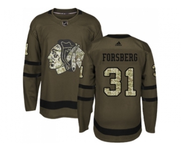 Men Adidas Chicago Blackhawks #31 Anton Forsberg Green Salute to Service Stitched NHL Jersey