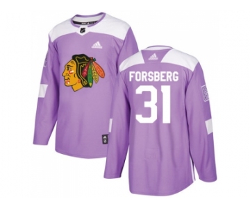 Men Adidas Chicago Blackhawks #31 Anton Forsberg Purple Authentic Fights Cancer Stitched NHL Jersey