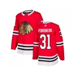 Men Adidas Chicago Blackhawks #31 Anton Forsberg Red Home Authentic Stitched NHL Jersey