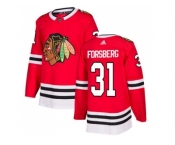 Men Adidas Chicago Blackhawks #31 Anton Forsberg Red Home Authentic Stitched NHL Jersey