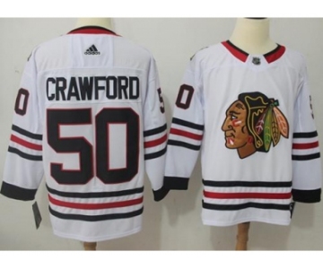 Men Adidas Chicago Blackhawks #50 Corey Crawford White Road Authentic Stitched NHL Jersey