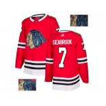 Men Adidas Chicago Blackhawks #7 Brent Seabrook Red Home Authentic Fashion Gold Stitched NHL Jersey