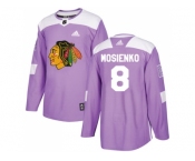 Men Adidas Chicago Blackhawks #8 Bill Mosienko Purple Authentic Fights Cancer Stitched NHL Jersey