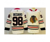 Men Chicago Blackhawks 98 Connor Bedard White Black Stitched Jersey