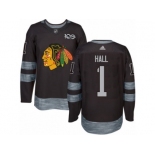 Men's Adidas Chicago Blackhawks #1 Glenn Hall Authentic Black 1917-2017 100th Anniversary NHL Jersey