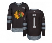 Men's Adidas Chicago Blackhawks #1 Glenn Hall Authentic Black 1917-2017 100th Anniversary NHL Jersey