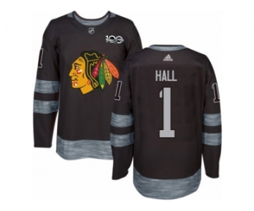 Men's Adidas Chicago Blackhawks #1 Glenn Hall Authentic Black 1917-2017 100th Anniversary NHL Jersey