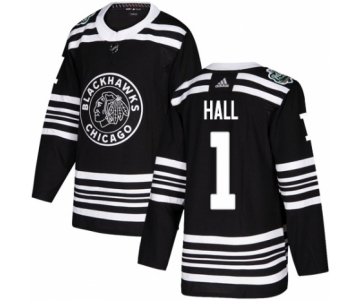 Men's Adidas Chicago Blackhawks #1 Glenn Hall Authentic Black 2019 Winter Classic NHL Jersey