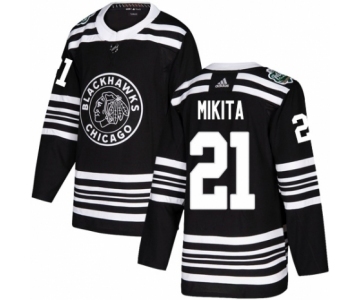 Men's Adidas Chicago Blackhawks #21 Stan Mikita Authentic Black 2019 Winter Classic NHL Jersey