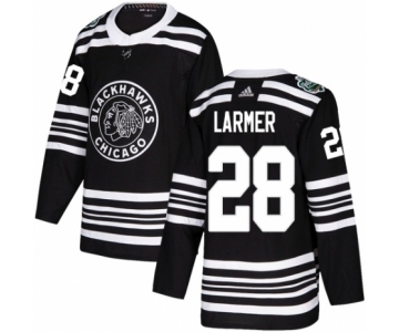 Men's Adidas Chicago Blackhawks #28 Steve Larmer Authentic Black 2019 Winter Classic NHL Jersey