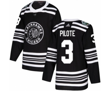 Men's Adidas Chicago Blackhawks #3 Pierre Pilote Authentic Black 2019 Winter Classic NHL Jersey