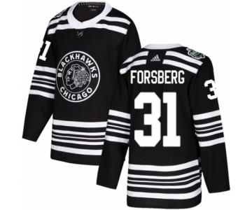 Men's Adidas Chicago Blackhawks #31 Anton Forsberg Authentic Black 2019 Winter Classic NHL Jersey