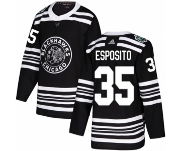 Men's Adidas Chicago Blackhawks #35 Tony Esposito Authentic Black 2019 Winter Classic NHL Jersey