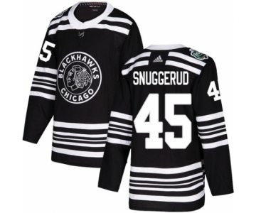 Men's Adidas Chicago Blackhawks #45 Luc Snuggerud Authentic Black 2019 Winter Classic NHL Jersey