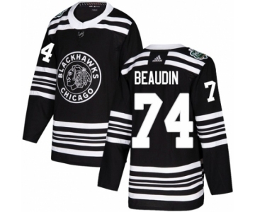 Men's Adidas Chicago Blackhawks #74 Nicolas Beaudin Authentic Black 2019 Winter Classic NHL Jersey