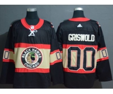 Men's Blackhawks #00 Clark Griswold Black Throwback Authentic Stitched Hockey Jersey