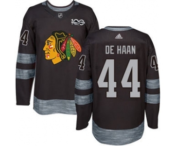 Men's Blackhawks #44 Calvin De Haan Black 1917-2017 100th Anniversary Stitched Hockey Jersey