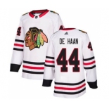 Men's Blackhawks #44 Calvin De Haan White Road Authentic Stitched Hockey Jersey