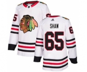 Men's Blackhawks #65 Andrew Shaw White Road Authentic Stitched Hockey Jersey