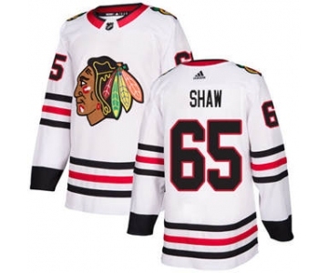 Men's Blackhawks #65 Andrew Shaw White Road Authentic Stitched Hockey Jersey