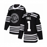 Men's Chicago Blackhawks #1 Glenn Hall Authentic Black Alternate Hockey Jersey