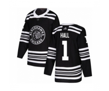 Men's Chicago Blackhawks #1 Glenn Hall Authentic Black Alternate Hockey Jersey