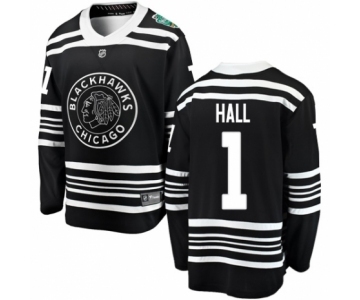 Men's Chicago Blackhawks #1 Glenn Hall Black 2019 Winter Classic Fanatics Branded Breakaway NHL Jersey