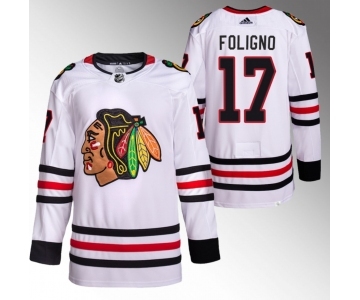 Men's Chicago Blackhawks #17 Nick Foligno White Stitched Hockey Jersey