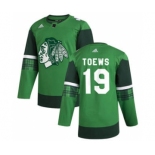 Men's Chicago Blackhawks #19 Jonathan Toews 2020 St. Patrick's Day Stitched Hockey Jersey Green