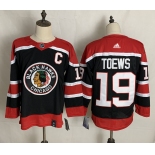 Men's Chicago Blackhawks #19 Jonathan Toews Black Red Authentic Throwback 2020 Hockey Jersey